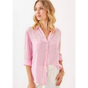 Lilly Pulitzer Seacoast Linen Urchin Pink Sea View Button-Up Shirt NWT